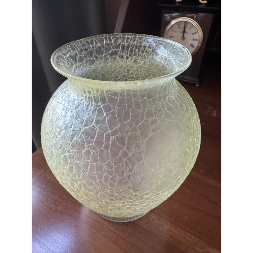 Mid-Century Crackle Glass Vase Marked No.‎ 2 West Virginia Apple Green Vintage